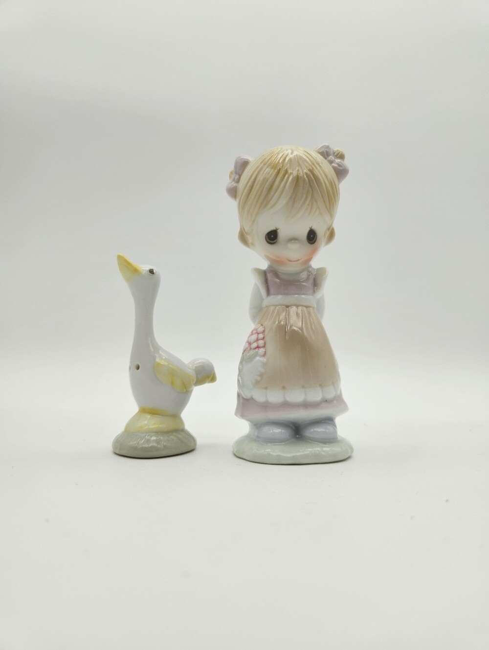 Vintage 1993 Enesco Precious Moments Girl & Goose Salt & Pepper ShakersAdorable